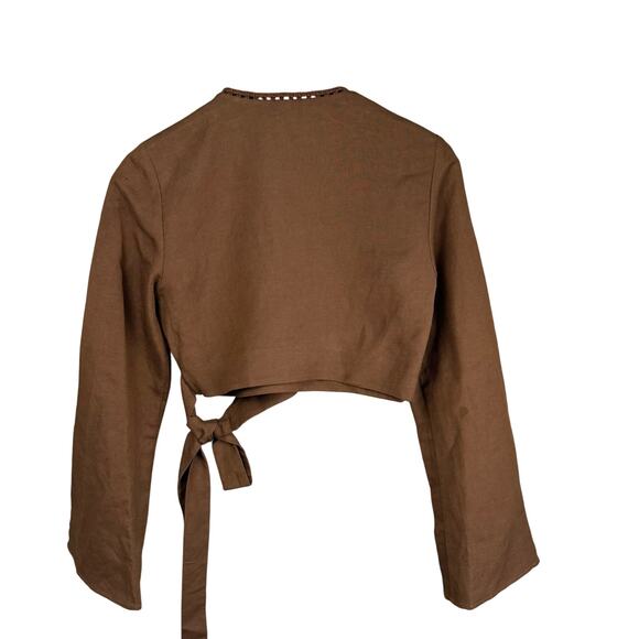 SIMKHAI Hailey Wrap Crop Crochet Trim Top Small - Picture 8 of 10